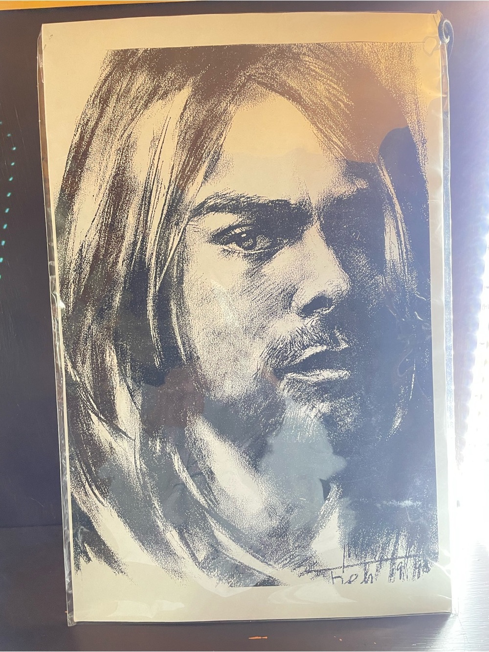 Vintage Kurt Cobain Portrait Art Print Black & White Sealed Wall Decor - Picture 1 of 5